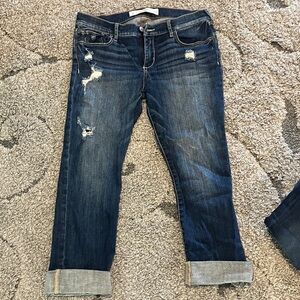 Abercrombie & Fitch Dark Blue Distressed copped Jeans. Size 8